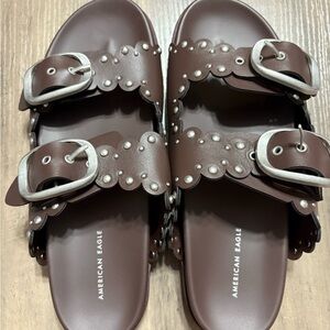 American Eagle Outfitters Brown Sandals with Silver Buckles